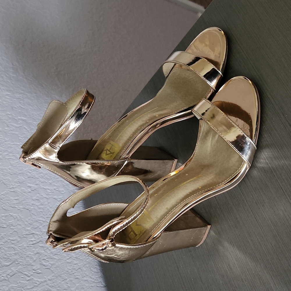 Rose gold block heels